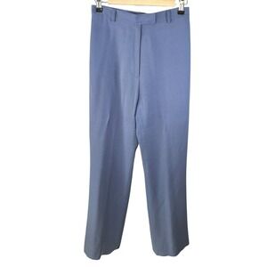 Neiman Marcus Exclusive Silk Wool Trousers Blue High Rise Straight Leg Pants 4